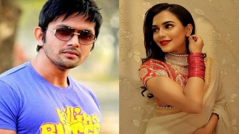 চিত্রনায়ক আরিফিন শুভ (বায়ে) ও চিত্রনায়িকা নুসরাত ফারিয়া