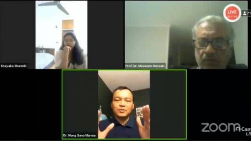 ভার্চুয়াল আলোচনায় বক্তব্যে রাখছেন ড. মংসানু মারমা