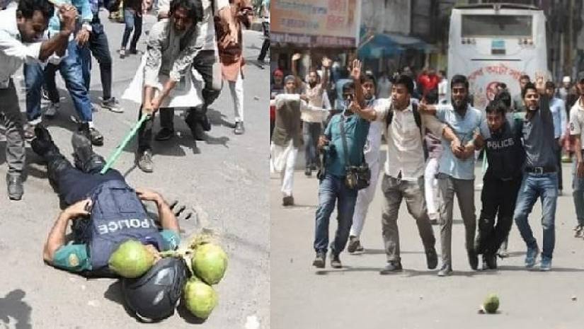 পুলিশকে মারধর, পুলিশকে উদ্ধার: ভাইরাল দুই ছবি