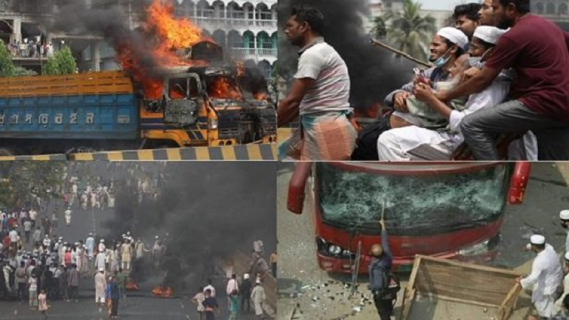 পুলিশ-হেফাজত সংঘর্ষে রণক্ষেত্র নারায়ণগঞ্জ