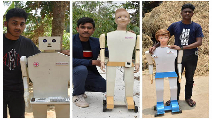 নিজেদের তৈরি রোবটের সাথে শাওন, শুভ ও সুজন