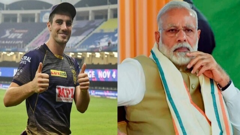 অজি পেসার প্যাট কামিন্স ও ভারতের প্রধানমন্ত্রী নরেন্দ্র মোদি