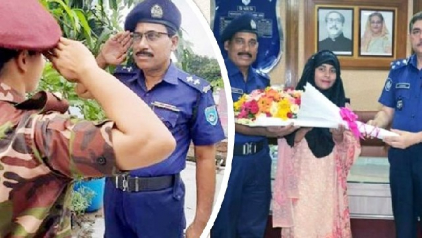 রংপুরের গঙ্গাচড়া মডেল থানার এসআই আব্দুস সালাম ও তার মেয়ে সেনাবাহিনীর ক্যাপ্টেন ডা. শাহনাজ পারভীন।