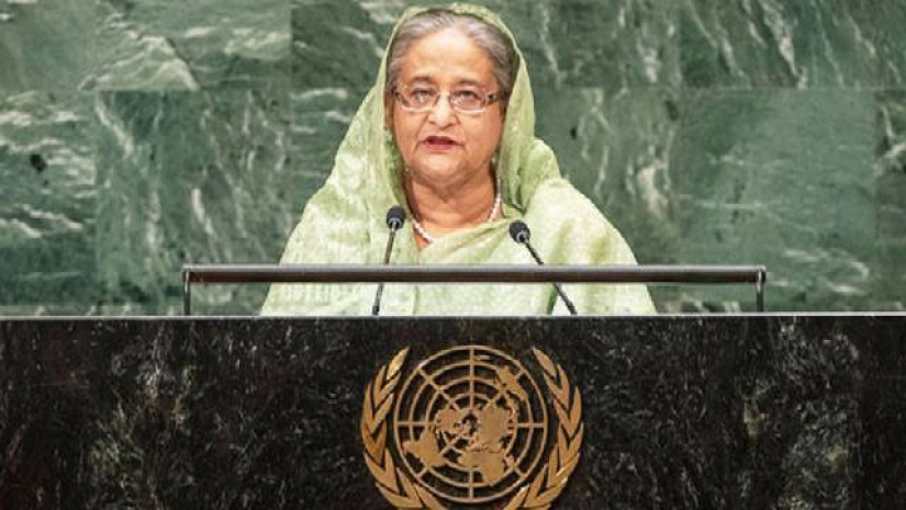 নিউইয়র্কে জাতিসংঘ সাধারণ পরিষদের অধিবেশনে বক্তব্য রাখছেন প্রধানমন্ত্রী শেখ হাসিনা