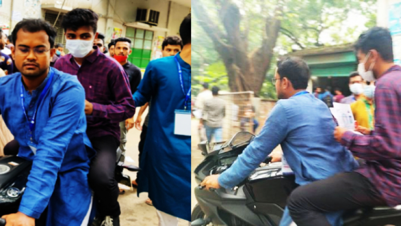 রাতুলকে পরীক্ষা কেন্দ্রে পৌঁছে দিচ্ছে জয়বাংলা বাইক সার্ভিস