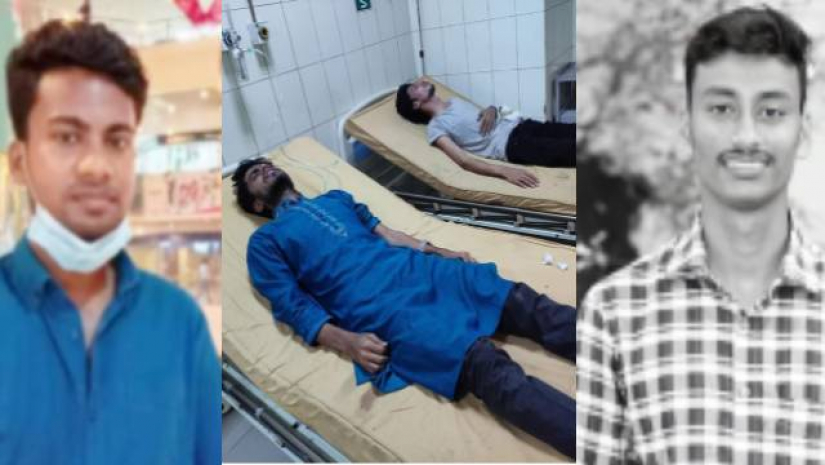 দু’পাশে মো. সাজ্জাদ হোসেন আরিফ ও মো. শাহিন। মাঝখানে আহত অবস্থায় হাসপাতালে ছিলেন নায়েক নূর মুহাম্মাদ সুমন ও মো. মিরাজ মিয়া