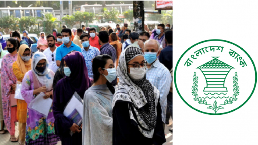 পরীক্ষার্থী ও বাংলাদেশ ব্যাংকের লোগো