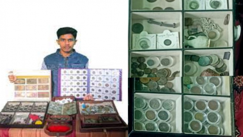 কিছু পুরনো মুদ্রা ও জিনিসপত্রের সঙ্গে শিক্ষার্থী মাহির ইয়াসির
