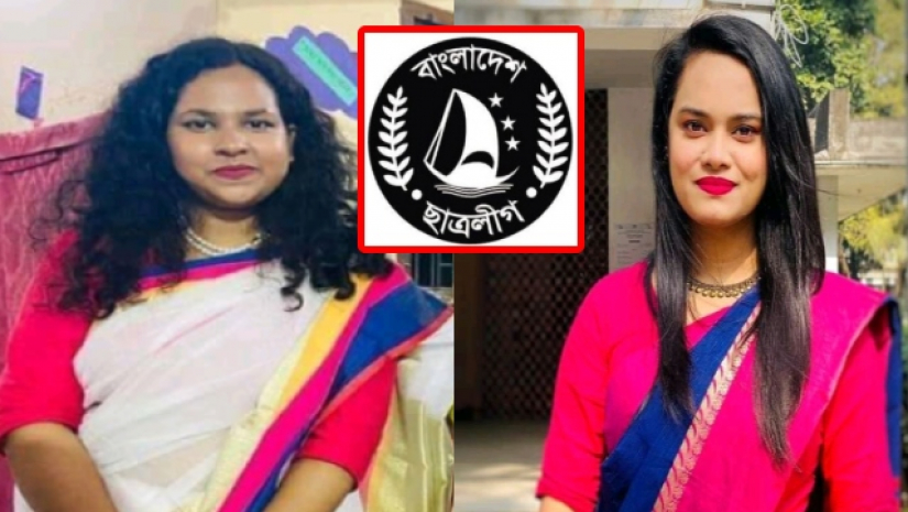 ছাত্রলীগের শামসুন্নাহার হল শাখার নবনির্বাচিত সভাপতি খাদিজা আক্তার উর্মি ও সাধারণ সম্পাদক নুসরাত রুবাইয়াত নীলা।