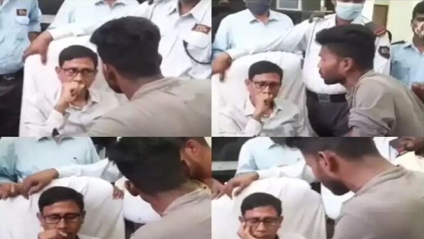 আলিয়া বিশ্ববিদ্যালয়ের উপাচার্য মহম্মদ আলির কক্ষে ঢুকে তাঁকে হেনস্থা করছেন গিয়াসুদ্দিন মোল্লা