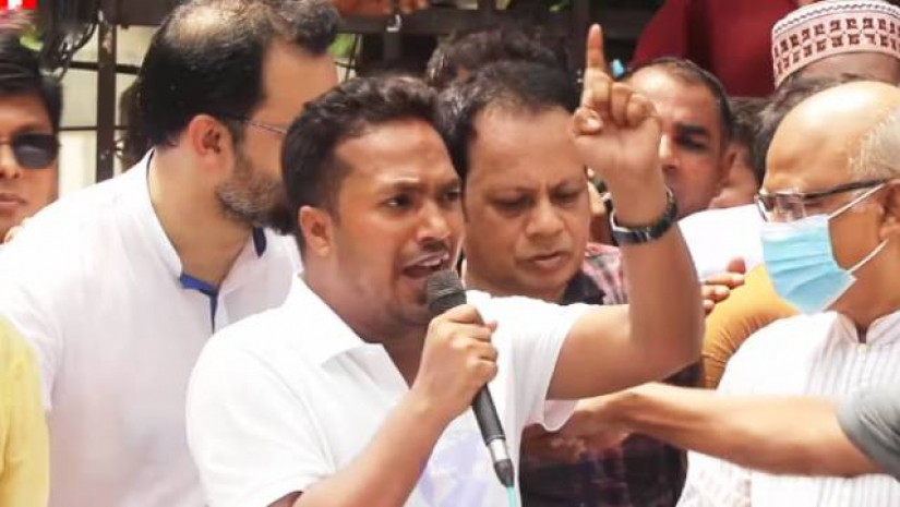 সমাবেশে বক্তব্য দিচ্ছেন ছাত্রদলের সাধারণ সম্পাদক সাইফ মাহমুদ জুয়েল