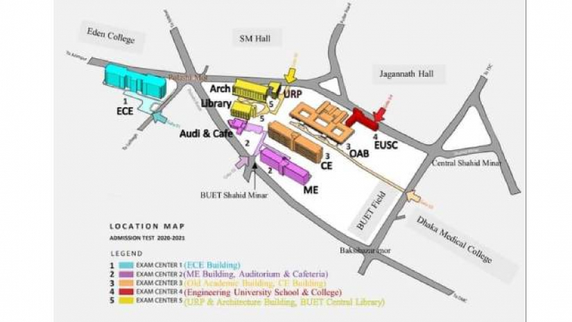 ক্যম্পাসের প্রয়োজনীয় ভবনের তথ্য সম্বলিত নকশা