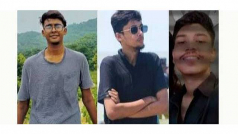 নিখোঁজ তারেক (বামে), নিহত বিশ্ববিদ্যালয় ছাত্র তানভির (মাঝে) এবং নিহত আরেকজন ইশতিয়াক (শেষে)