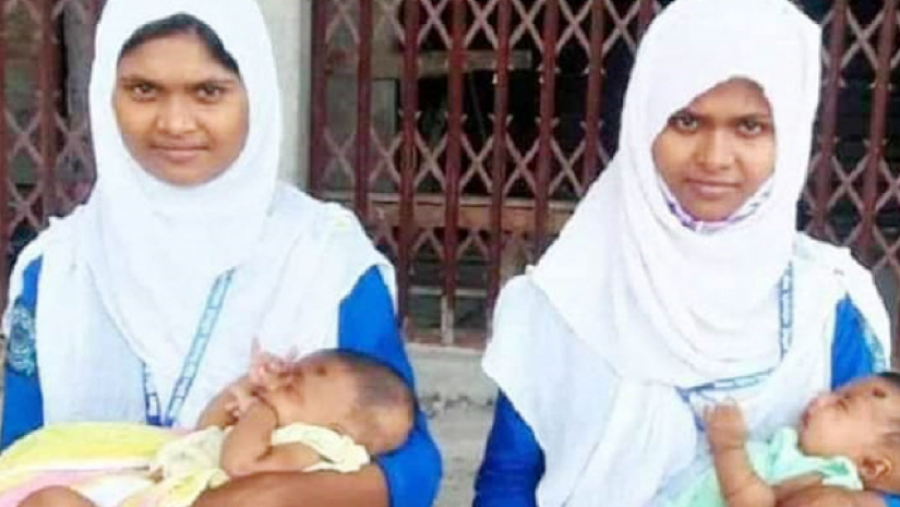 শিশুসন্তানকে নিয়ে এসএসসি পরীক্ষার হলে যমজ বোন