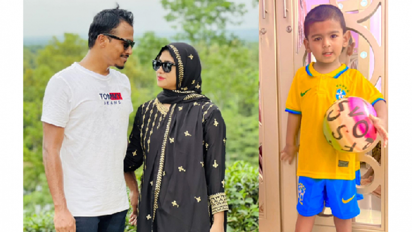 ক্রিকেটার রুবেল হোসেন, স্ত্রী দোলা ও ছেলে আয়ান