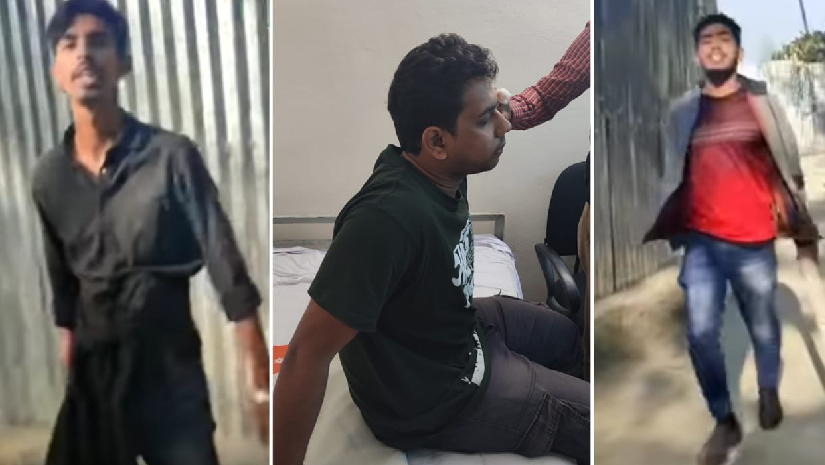 বাঁ হতে অভিযুক্ত ইমন, আহত আসিফ এবং অভিযুক্ত তাসনিম