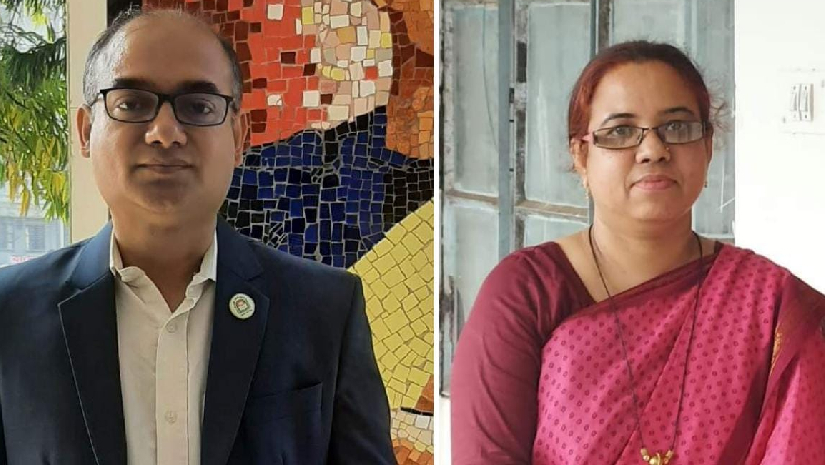 নজরুল বিশ্ববিদ্যালয় শিক্ষক সমিতির সভাপতি ড. মো: রিয়াদ হাসান (বামে) ও সাধারণ সম্পাদক সহযোগী অধ্যাপক জান্নাতুল ফেরদৌস (ডানে)
