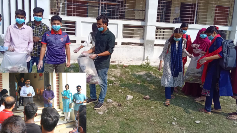 নিজ ক্যাম্পাস পরিষ্কার করছেন রবীন্দ্র বিশ্ববিদ্যালয় শিক্ষার্থীরা