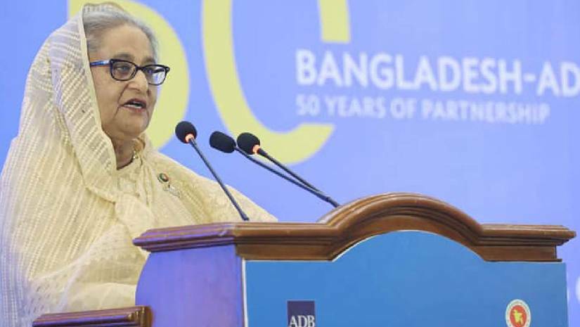 বাংলাদেশ ও এশীয় উন্নয়ন ব্যাংক (এডিবি) অংশীদারিত্বের ৫০ বছর পূর্তি উদযাপন অনুষ্ঠানে বক্তব্য রাখছেন প্রধানমন্ত্রী শেখ হাসিনা