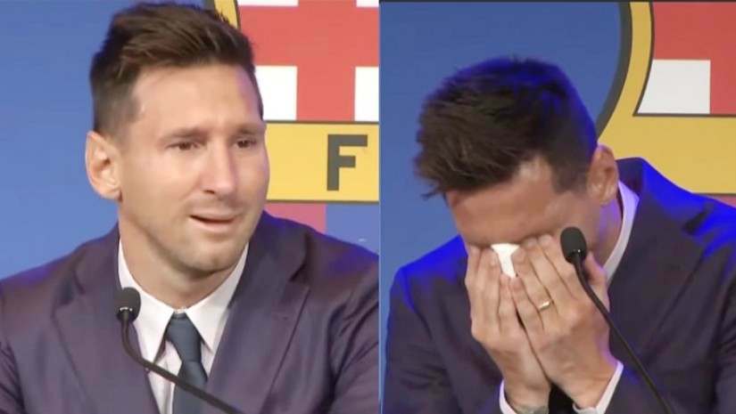 বার্সেলোনা ত্যাগের সময় কান্নারত মেসি