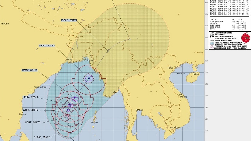 দক্ষিণপূর্ব বঙ্গোপসাগর ও তৎসংলগ্ন এলাকার গভীর নিম্নচাপটি ঘূর্ণিঝড় ‘মোখা’য় পরিণত হয়েছে