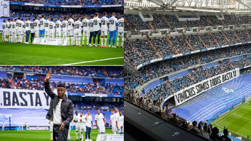 ভিনির সমর্থনে মাঠে মাদ্রিদ খেলোয়াড়রা, গ্যালারিতে দর্শক