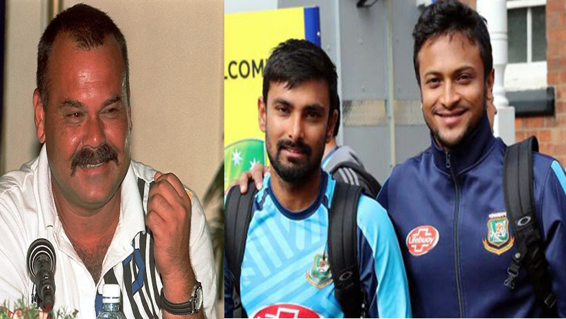 ছবিতে বামে হোয়াটমোর মাঝে লিটন দাস এবং ডানে সাকিব
