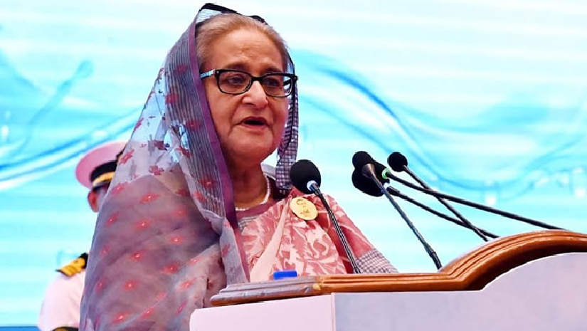 দাশেরকান্দি স্যুয়ারেজ ট্রিটমেন্ট প্ল্যান্টের উদ্বোধনী অনুষ্ঠানে বক্তব্য রাখছেন প্রধানমন্ত্রী শেখ হাসিনা