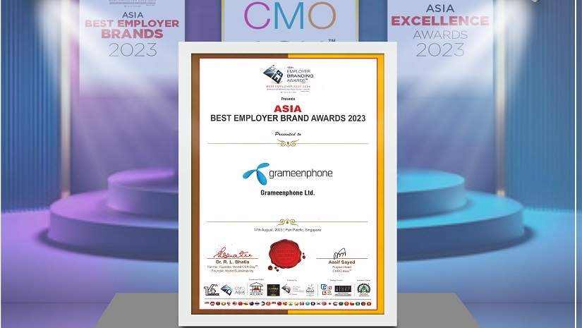 ‘এশিয়া’স বেস্ট এমপ্লয়ার ব্র্যান্ডস-২০২৩’ অ্যাওয়ার্ড পেয়েছে গ্রামীণফোন