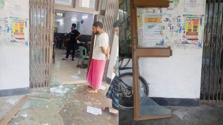 ভূমিকম্পে ঢাবির হলে খসে পড়েছে পলেস্তারা, ভেঙেছে কাচ