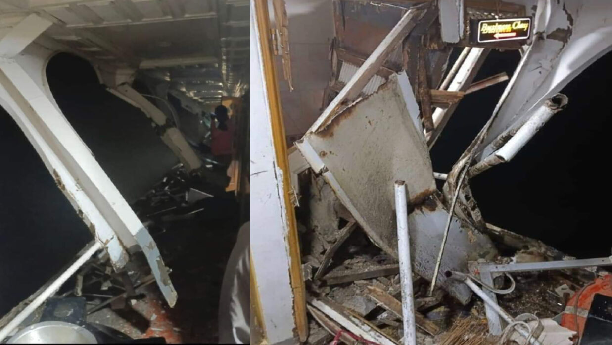 মাঝ নদীতে সংঘর্ষে দুমড়ে-মুচড়ে যাওয়া লঞ্চ