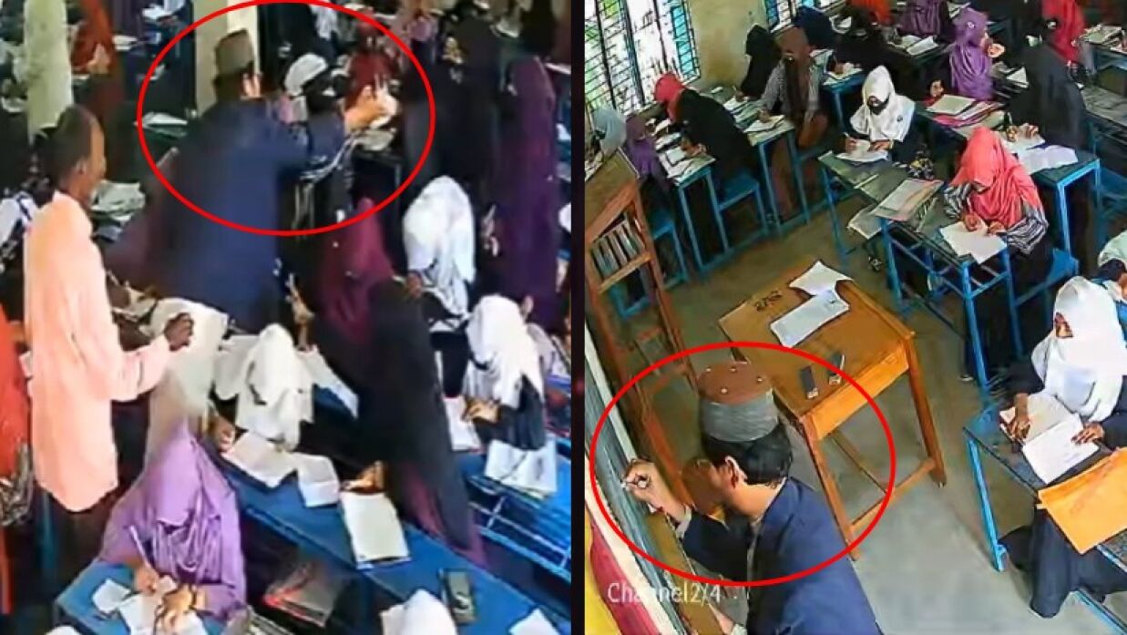 কেউ পরীক্ষার্থীদের নকল দিচ্ছেন, কেউ বোর্ডে উত্তর লিখছেন