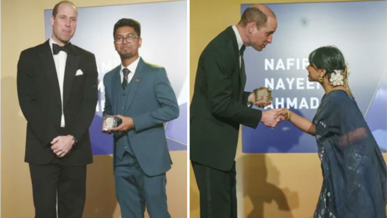 নাফিরা নাঈম আহমদ ও শামীম আহমেদ মৃধাকে অ্যাওয়ার্ড তুলে দিচ্ছেন প্রিন্স উইলিয়াম