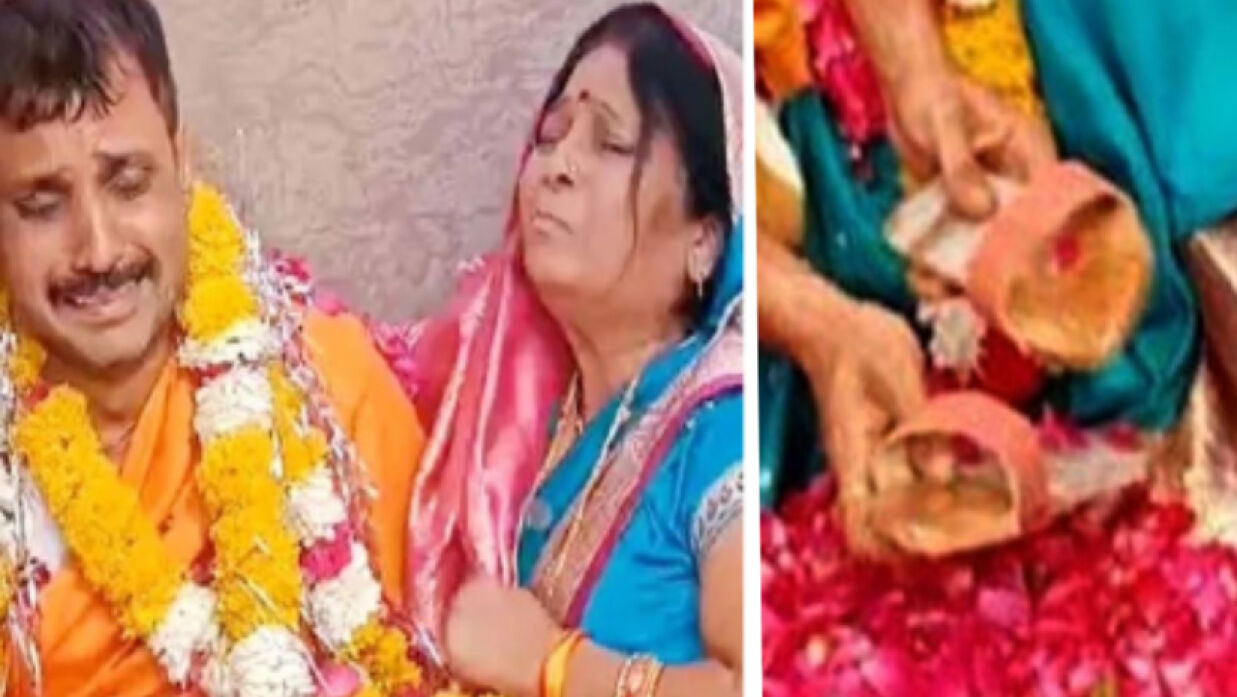 চামড়া দিয়ে মায়ের জন্য জুতা বানালেন যুবক। 