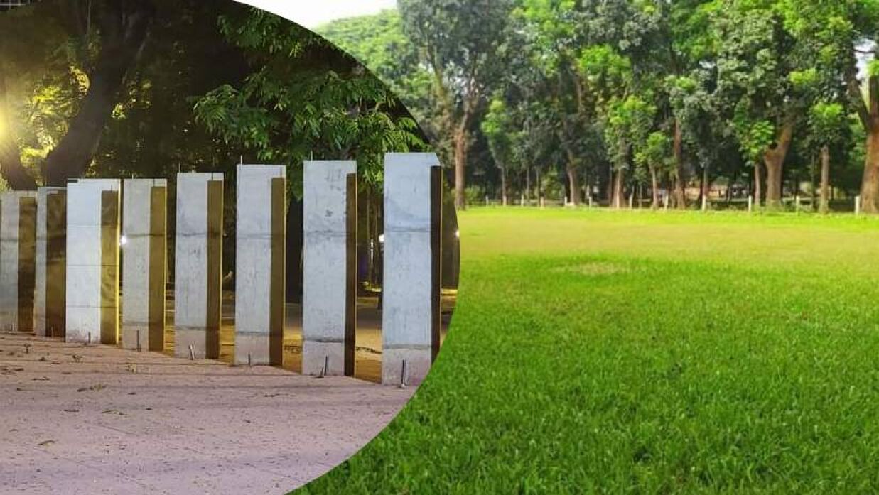 মল চত্বরে সেই সবুজ উপড়ে ফেলে বসানো হচ্ছে ইট