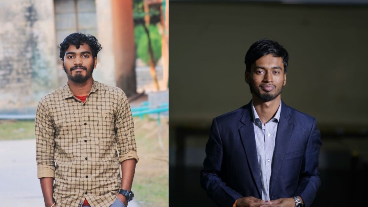 ডান থেকে সভাপতি অয়ন চন্দ ও সাধারণ সম্পাদক দোয়েল ভৌমিক