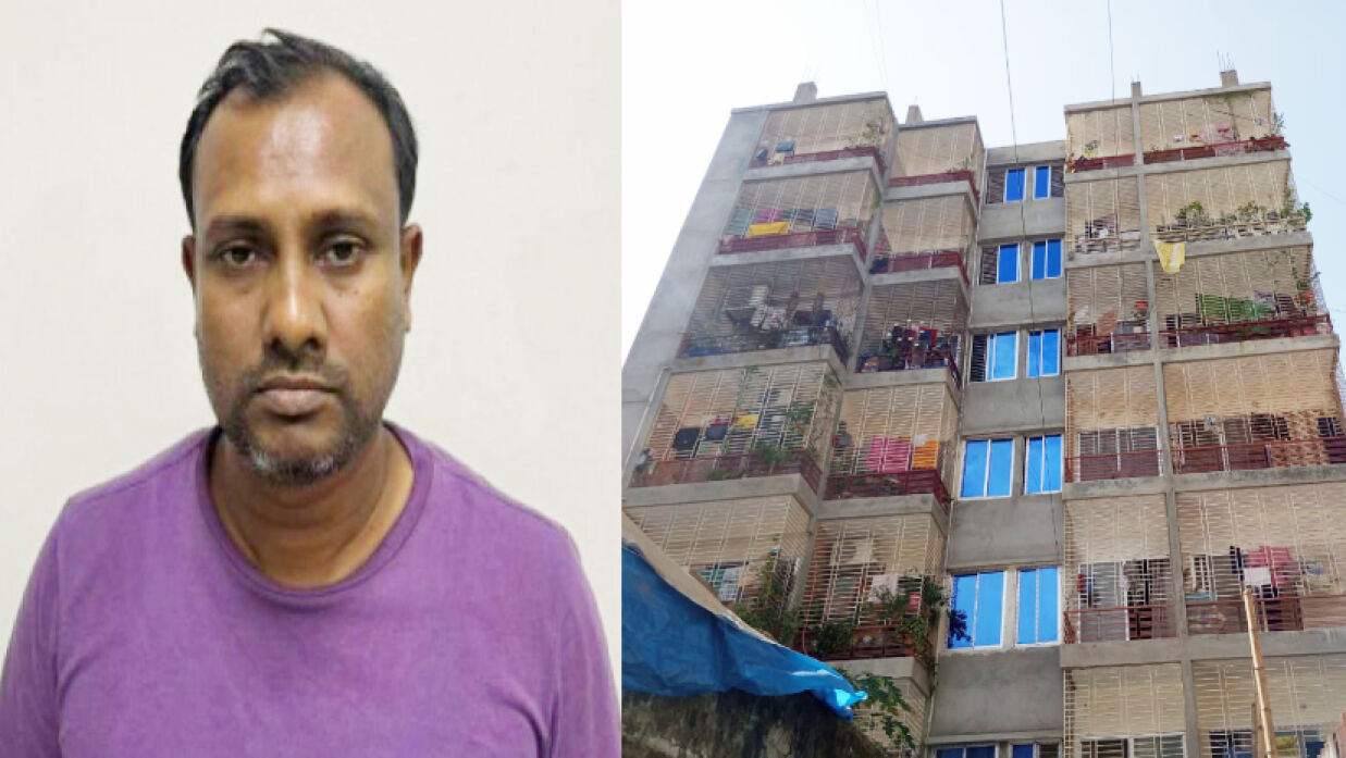 এই বিল্ডিংয়ের সপ্তম তলায় ফ্ল্যাট কিনে পরিবার নিয়ে থাকেন অফিস সহায়ক খলিলুর রহমান