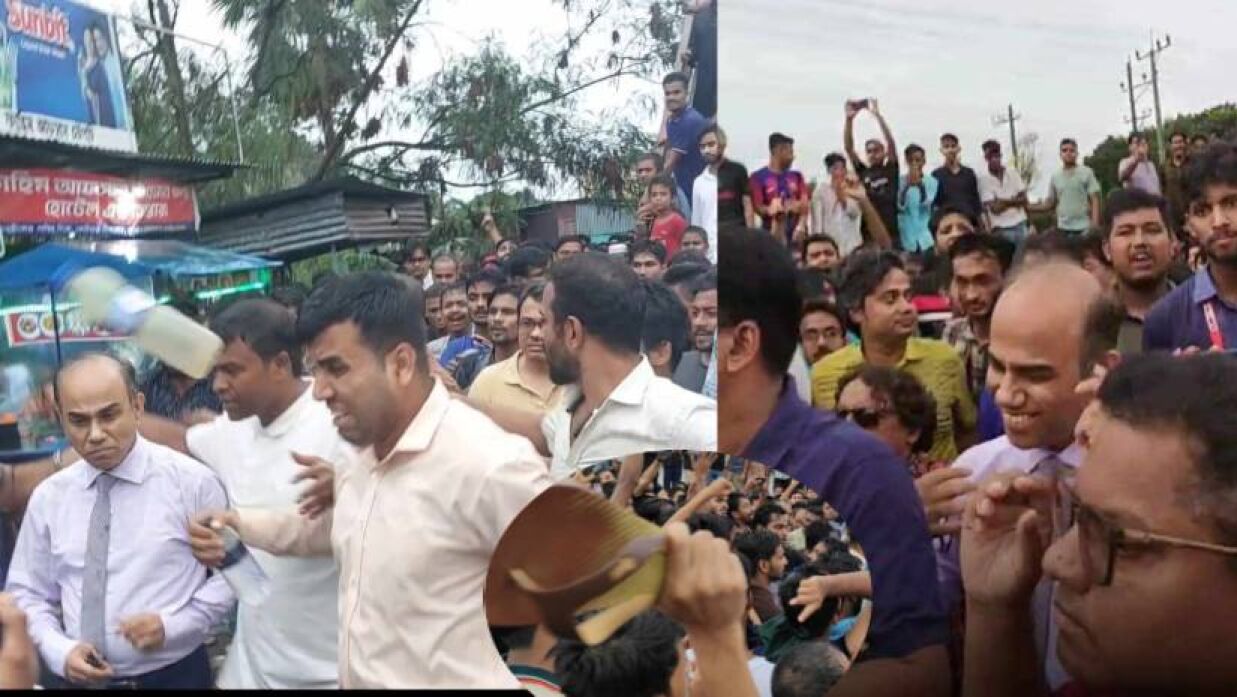 কুবি উপাচার্যকে জুতা ও বোতল নিক্ষেপ আন্দোলনকারীদের