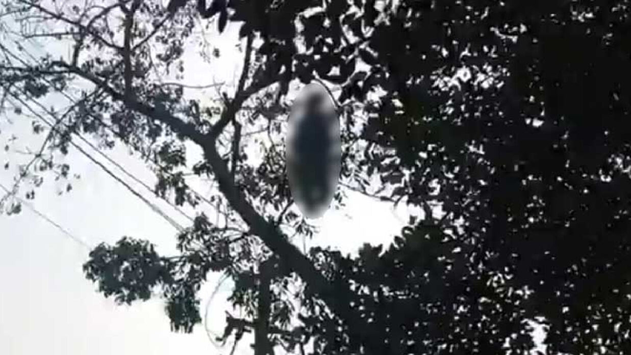 গলায় ফাঁস লাগানো অবস্থায় ঝুলন্ত মৃত ব্যক্তি