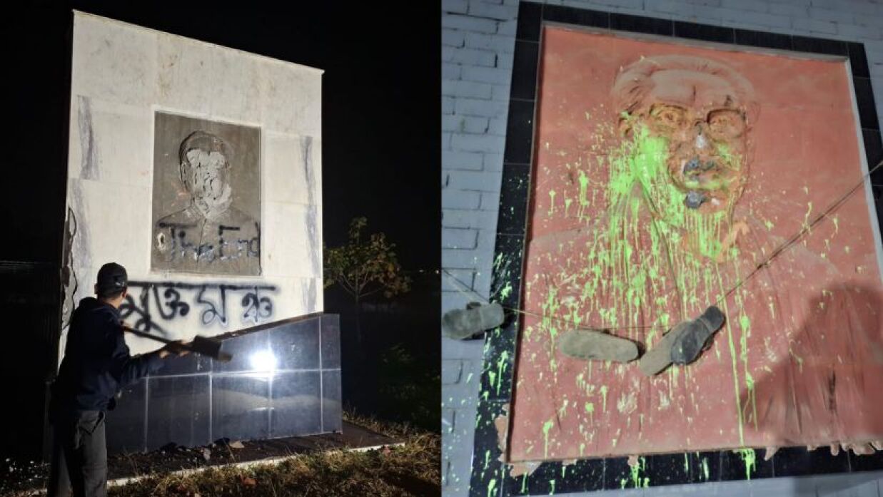 ভাঙা হলো শেখ মুজিব ও হাসিনার ম্যুরাল