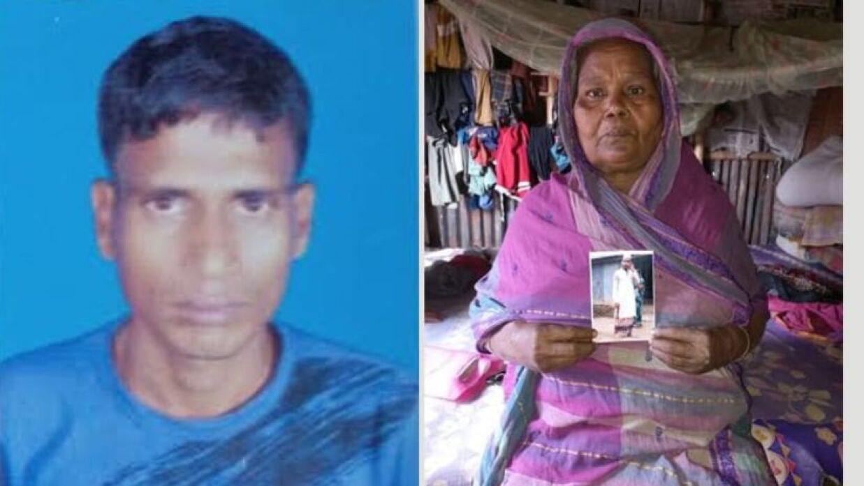 শহীদ মোজাক্কির ও সন্তানের ছবি হাতে মা খুশবানু