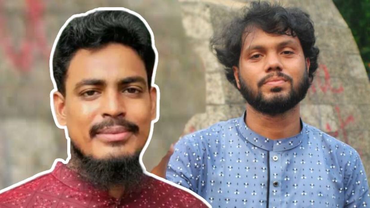 ডান থেকে শরিফ ওসমান হাদি ও আখতার হোসেন