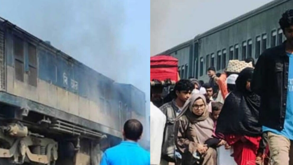 পূর্বধলায় যাত্রীবাহী একটি চলন্ত ট্রেনের ইঞ্জিনে আগুন লাগে