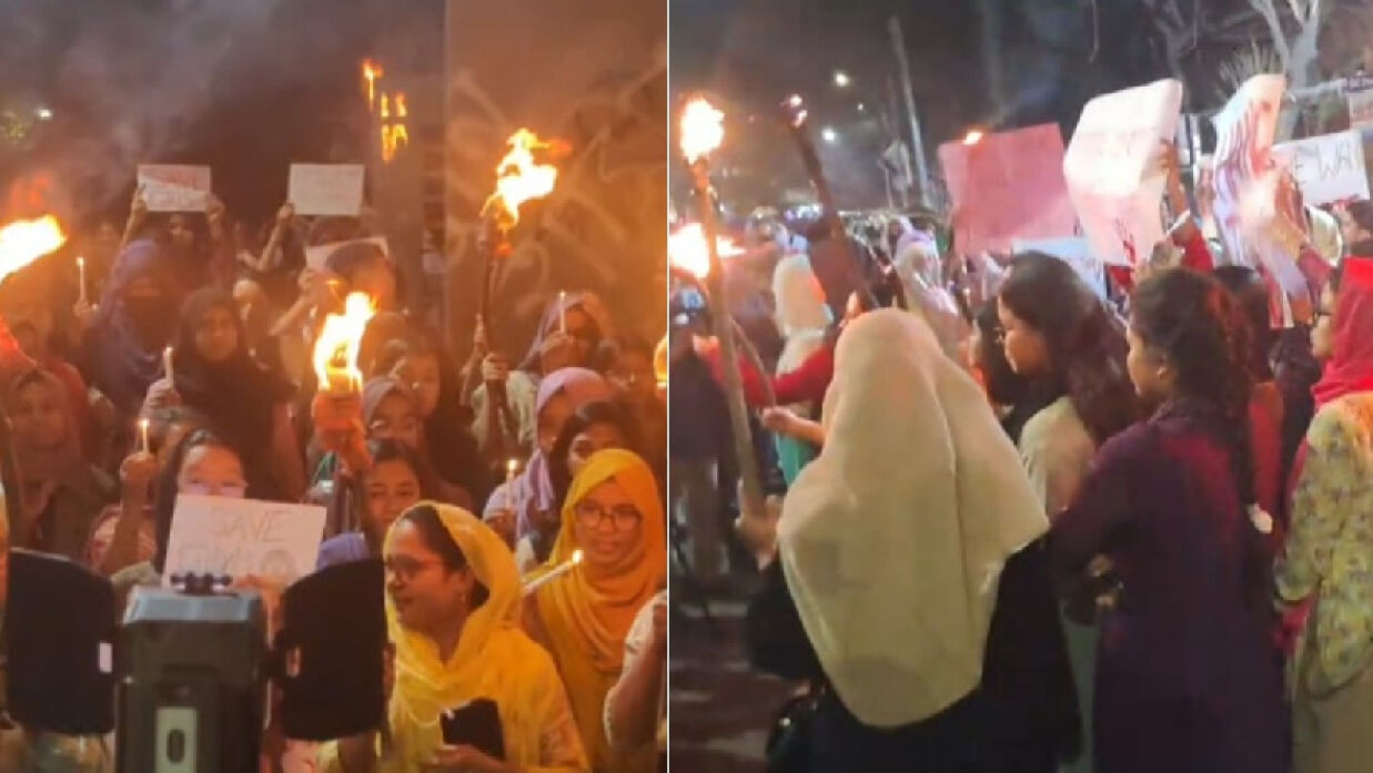 ধর্ষকের প্রকাশ্যে ফাঁসির দাবিতে ঢাবি ছাত্রীদের মশাল মিছিল