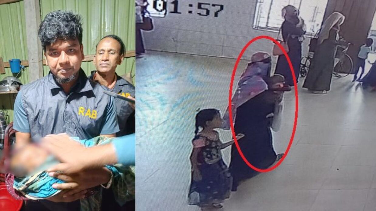 র‌্যাব সদস্যের কোলে উদ্ধার হওয়া শিশু