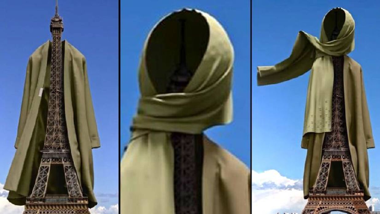 বিজ্ঞাপনে দেখা যায় হিজাব পরিহিত আইফেল টাওয়ার