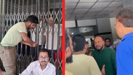 রাবিতে হল খোলা রাখার দাবিতে শিক্ষার্থীদের অবস্থান, প্রক্টরের সঙ্গে ধস্তাধস্তি