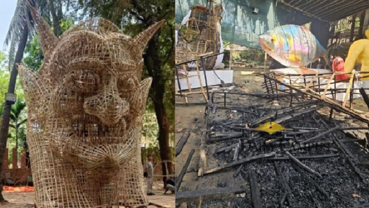 চারুকলায় ফ্যাসিস্টের প্রতিকৃতিতে আগুন