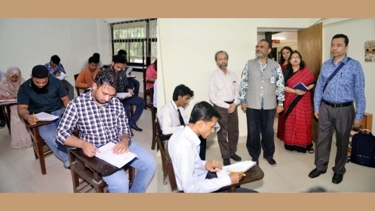 পরীক্ষা কেন্দ্র পরিদর্শন করছেন ঢাবি উপাচার্য অধ্যাপক ড. নিয়াজ আহমদ খান