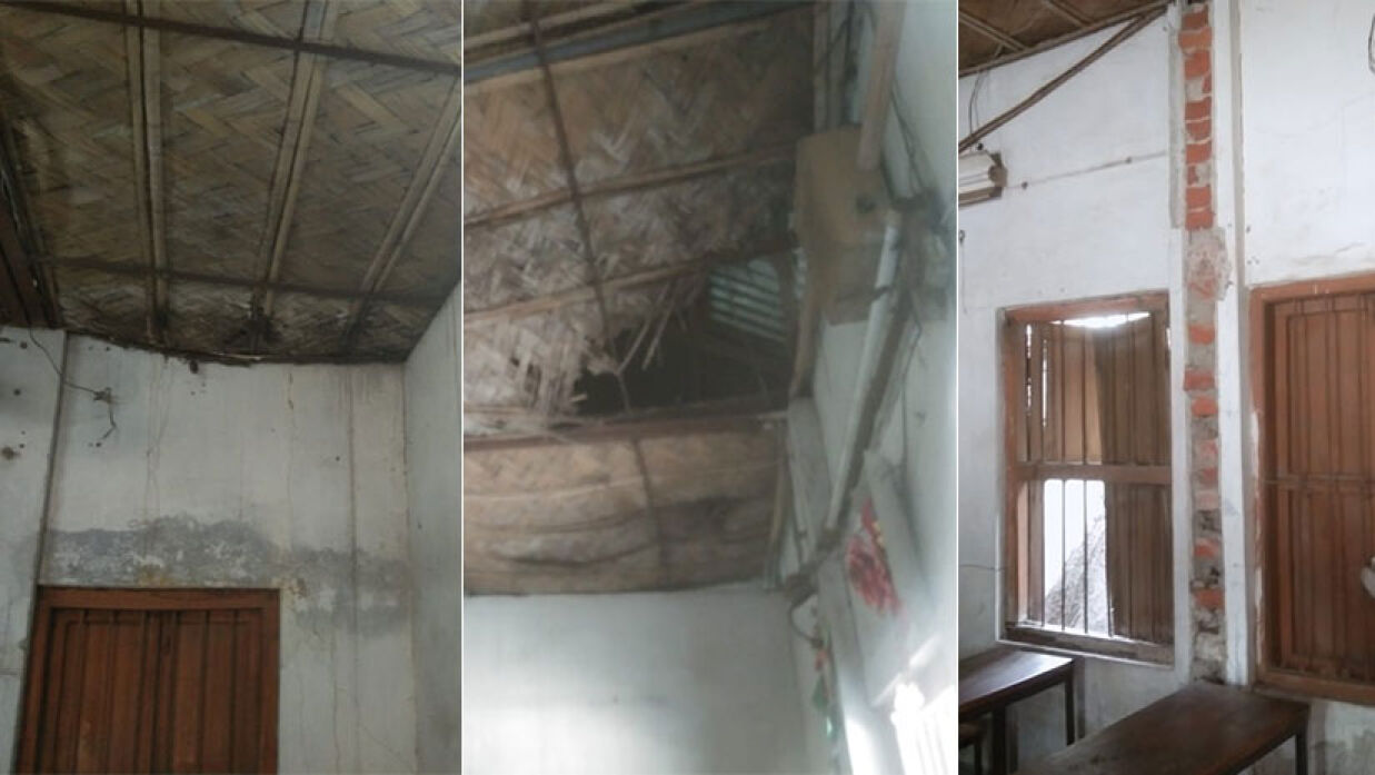 চাল দিয়ে পানি পড়ে নষ্ট হচ্ছে সরকারি বধির হাই স্কুলের ক্লাসরুম